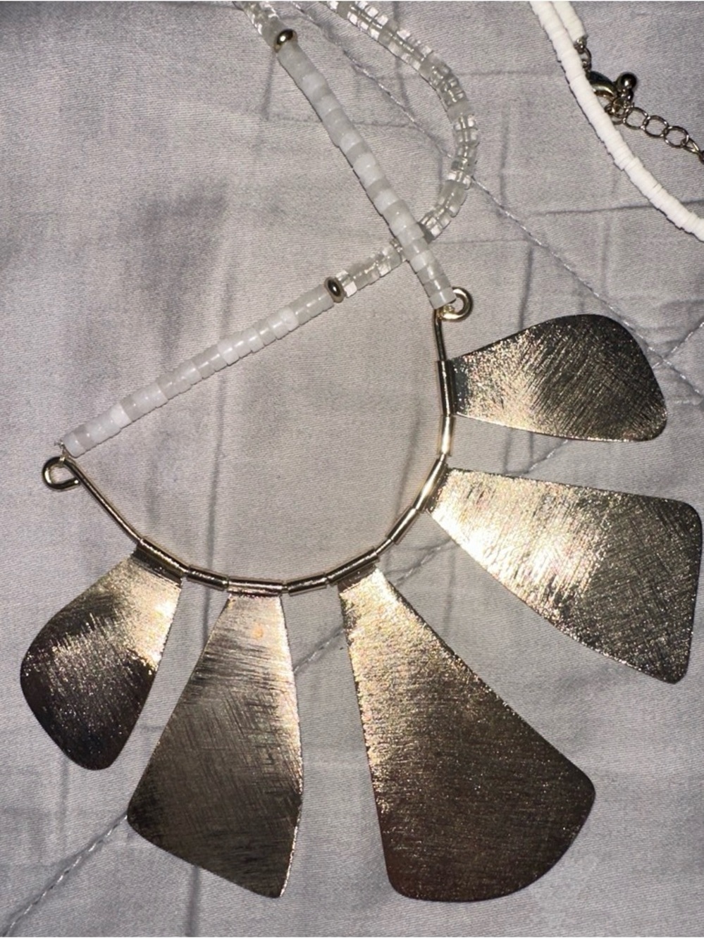 Anthropologie Gold-Tone Fan Pendant and White and Clear Beads - Picture 4 of 5